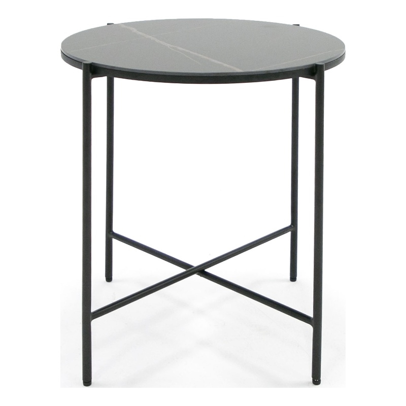 Limari Home Round Modern Metal & Ceramic End Table in Matte Black