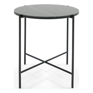 Limari Home Round Modern Metal & Ceramic End Table in Matte Black