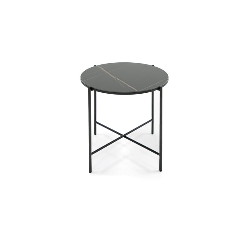 Limari Home Round Modern Metal & Ceramic End Table in Matte Black