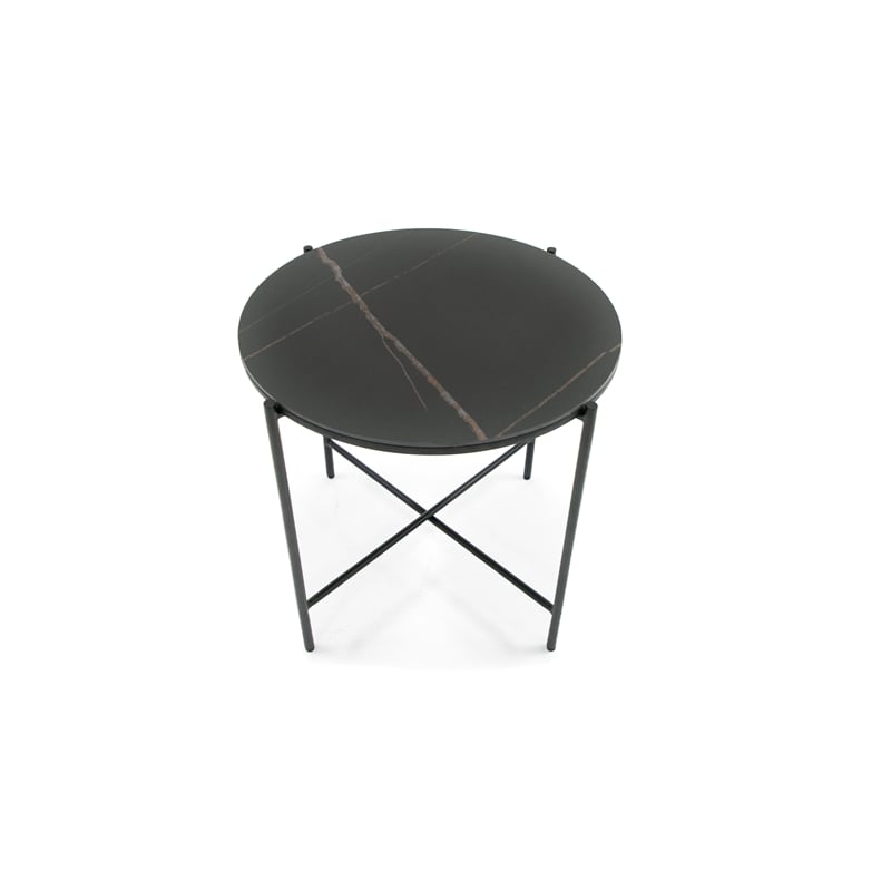 Limari Home Round Modern Metal & Ceramic End Table in Matte Black