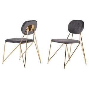 Limari Home Carol 19&quot Modern Metal & Fabric Dining Chair in Gray/Gold (Set of 2)