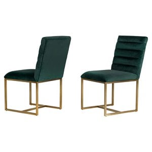 Limari Home Barker 17&quot Modern Velvet Dining Chair in Green/Gold (Set of 2)