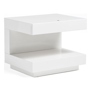 Limari Home Esso C-Shaped LED Light Modern MDF Wood Nightstand in White Glossy