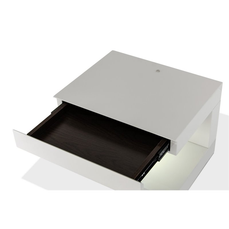 Limari Home Esso C-Shaped LED Light Modern MDF Wood Nightstand in White Gloss