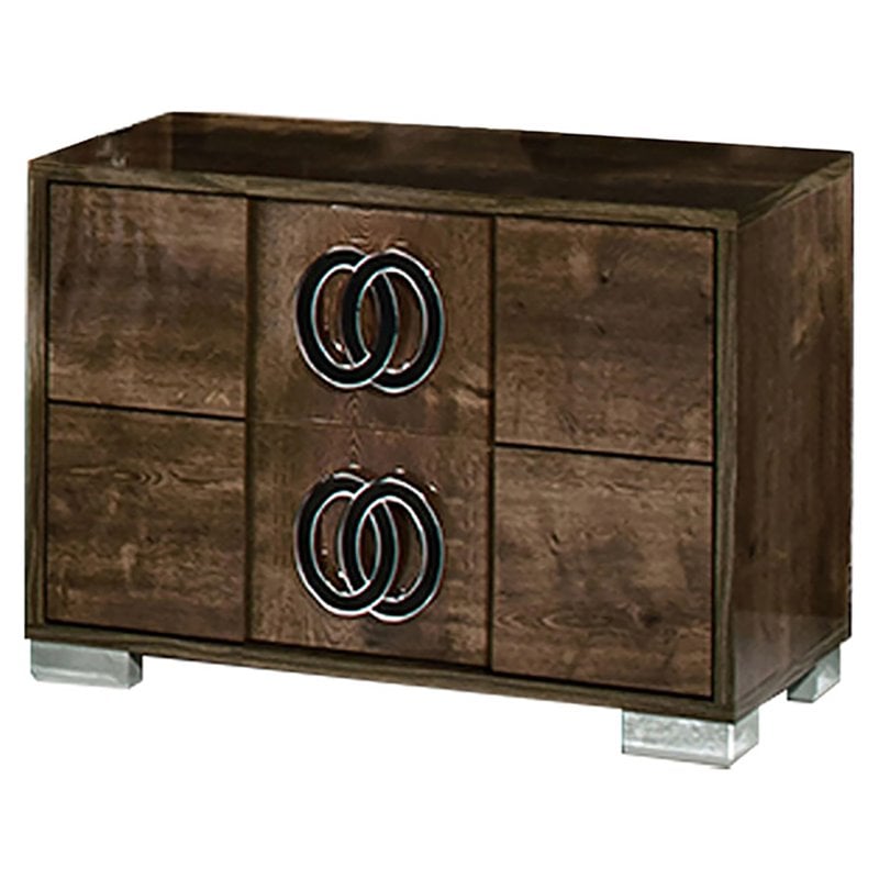Limari Home Athen Modern Wood Veneer and Chrome Nightstand in Brown/Black