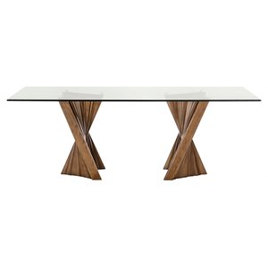 Limari Home Corbin Rectangular Mid-Century Glass & Wood Dining Table in Walnut