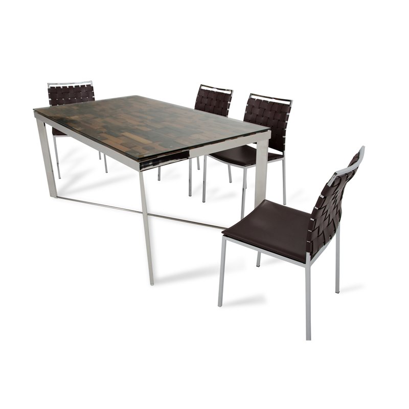 Limari Home Santiago Stainless Steel & Glass Dining Table in Gray/Clear