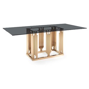 Limari Home Token Modern Stainless Steel & Glass Dining Table in Clear/Rose Gold