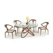 Limari Home Mason Round Modern Glass & Wood Dining Table in Clear/Walnut