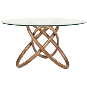 Limari Home Mason Round Modern Glass & Wood Dining Table in Clear/Walnut