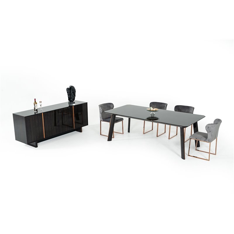 Limari Home Chadwick  Wood & Stainless Steel Dining Table in Black/Rose Gold