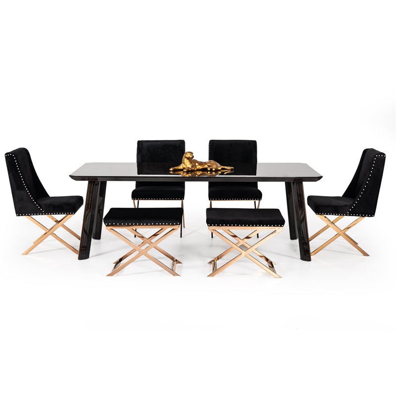 Limari Home Chadwick  Wood & Stainless Steel Dining Table in Black/Rose Gold