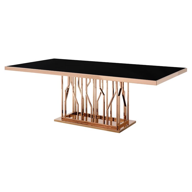 Limari Home Marston Stainless Steel & Wood Dining Table in Black/Rose Gold
