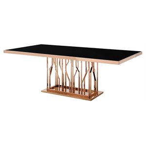 Limari Home Marston Stainless Steel & Wood Dining Table in Black/Rose Gold
