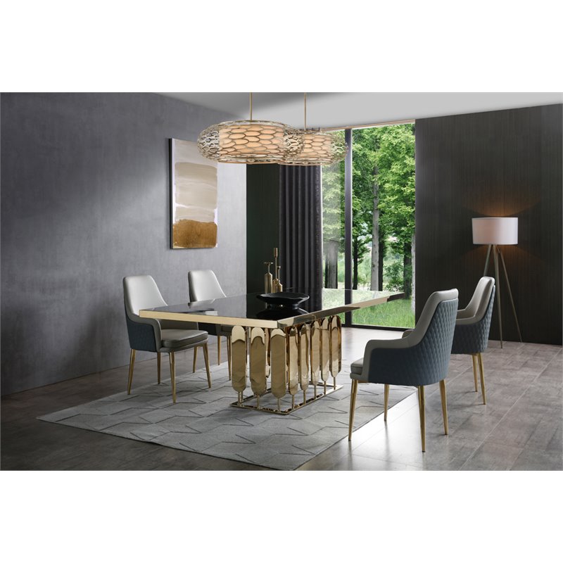Limari Home Griffith Modern Stainless Steel & Glass Dining Table in Black/Gold