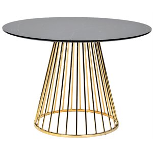 Limari Home Holly Round Modern Stainless Steel Dining Table in Black/Gold