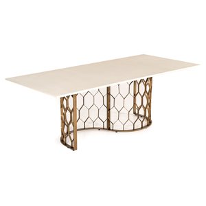 Limari Home Faye Modern Metal & Concrete Dining Table in White/Antique Brass