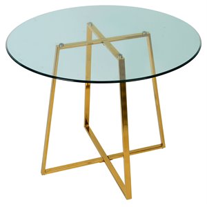 Limari Home Swain Round Modern Metal & Tempered Glass Dining Table in Gold/Clear
