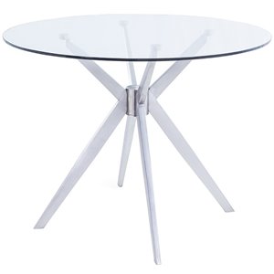 Limari Home Dallas Round Stainless Steel & Glass Dining Table in Gray/Chrome
