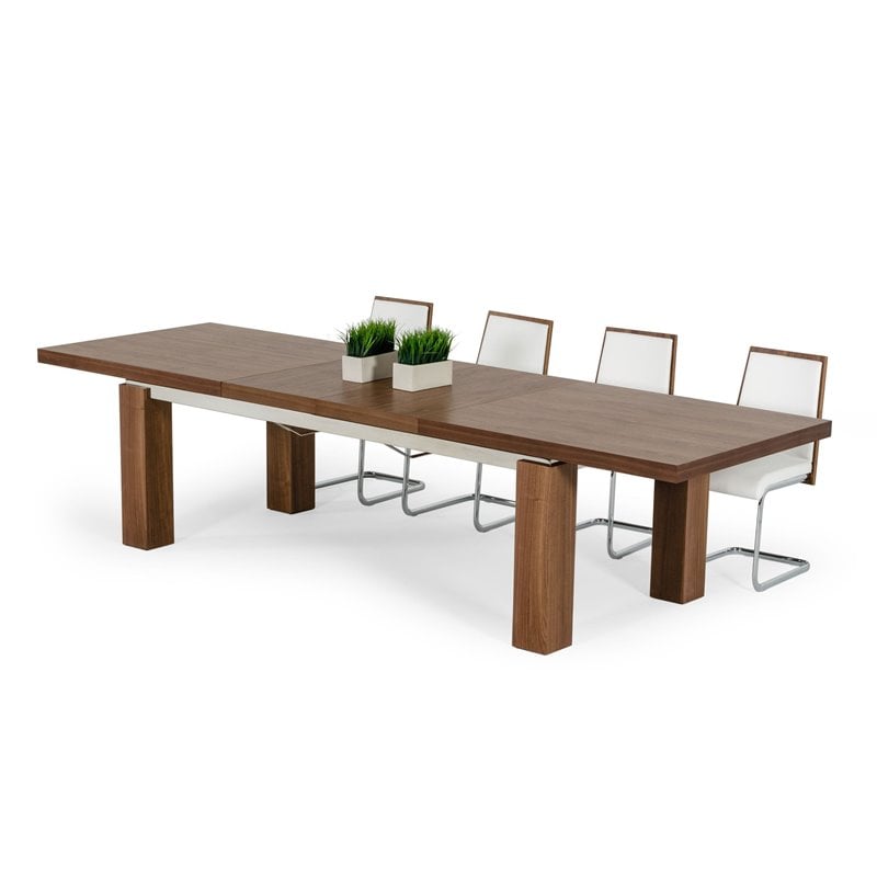 Limari Home Maxi Rectangular Wood & Stainless Steel Dining Table in Walnut