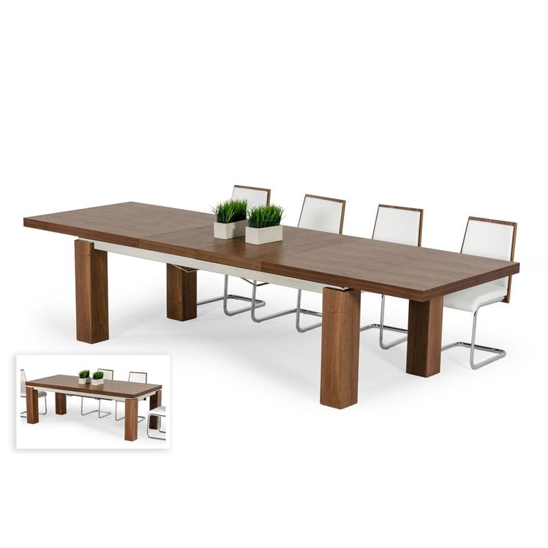 Limari Home Maxi Rectangular Wood & Stainless Steel Dining Table in Walnut