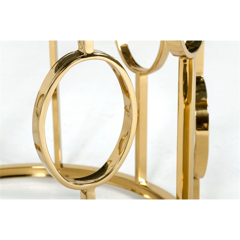 Limari Home Filbert Round Modern Metal & Glass Dining Table in Champagne Gold