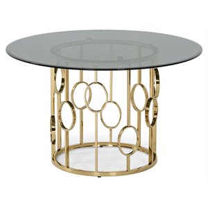 Limari Home Filbert Round Modern Metal & Glass Dining Table in Champagne Gold