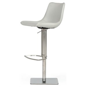 Limari Home Manning 29&quot Modern Leather & Stainless Steel Bar Stool in Light Gray