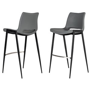 Limari Home Bitely 30&quot Modern Faux Leather & Metal Bar Stool in Gray (Set of 2)