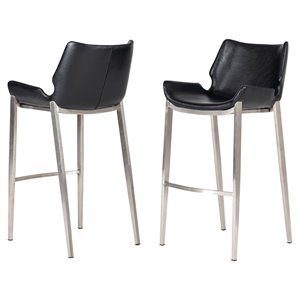 Limari Home Dave 30&quot Eco-Leather & Stainless Steel Bar Stool in Black (Set of 2)