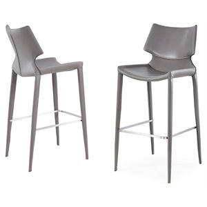 Limari Home Hayes 29.5&quot Eco-Leather/Stainless Steel Bar Stool in Gray (Set of 2)