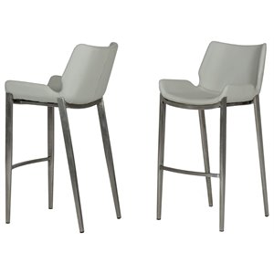 Limari Home Dave 29.5&quot Leather & Steel Bar Stool in Light Gray (Set of 2)