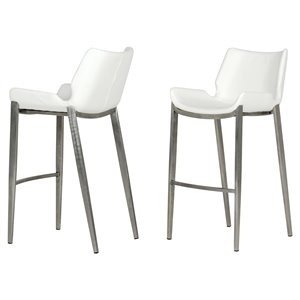 Limari Home Dave 29.5&quot Leather & Steel Bar Stool in Light White (Set of 2)