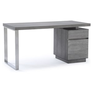 Limari Home Carson 59&quot Modern MDF Wood & Stainless Steel Office Desk in Elm Gray