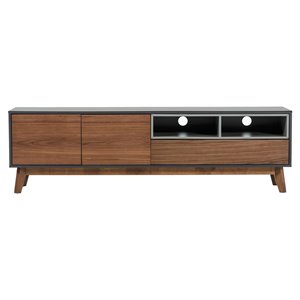 Limari Home Lillian Wood TV Stand for TVs up to 67&quot in Walnut/Charcoal Gray