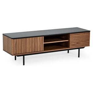 Limari Home Maggie Modern Wood Veneer TV Stand for TVs up to 63&quot in Walnut/Gray