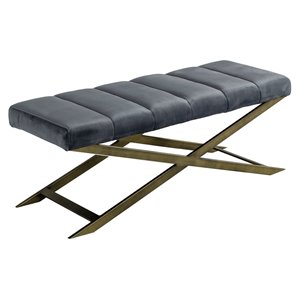 Limari Home Xane 18.5&quot  Velvet & Metal Bench in Dark Gray/Antique Brass