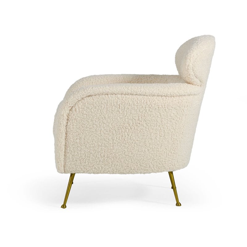 Limari Home Altura Modern Metal & Faux Fur Lounge Chair in Cream/Gold Finish