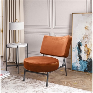 Limari Home Sami 15.7&quot Modern Velvet & Metal Upholstered Accent Chair in Orange