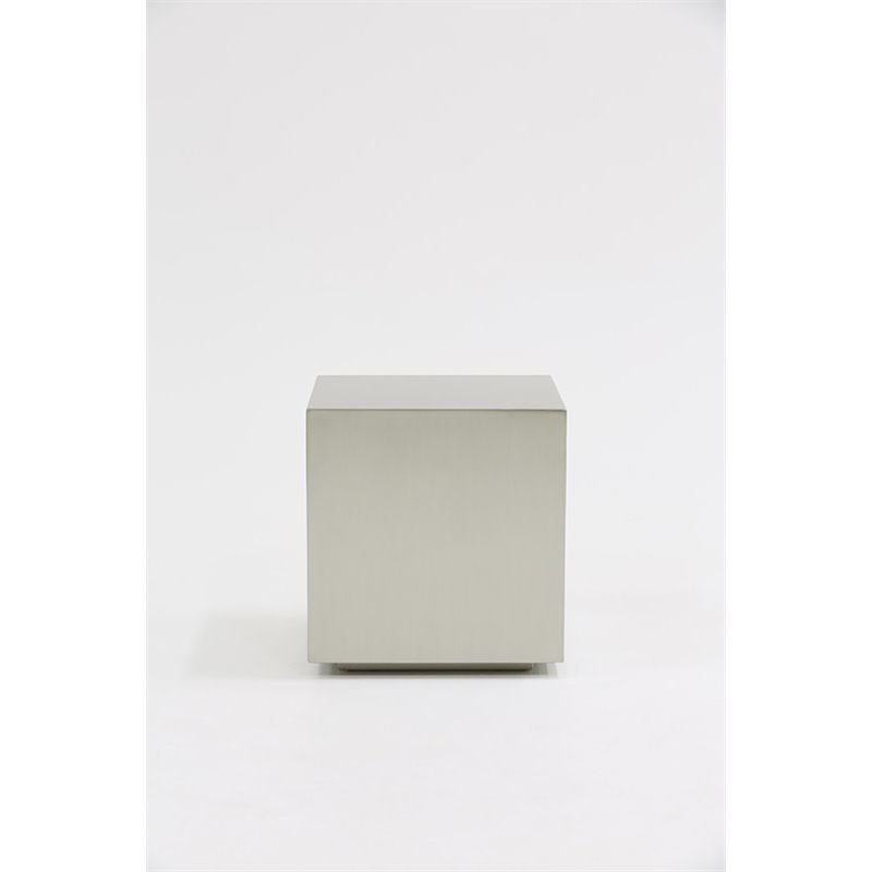 Limari Home Anvil Cube Modern Brushed Stainless Steel End Table in Gray Finish
