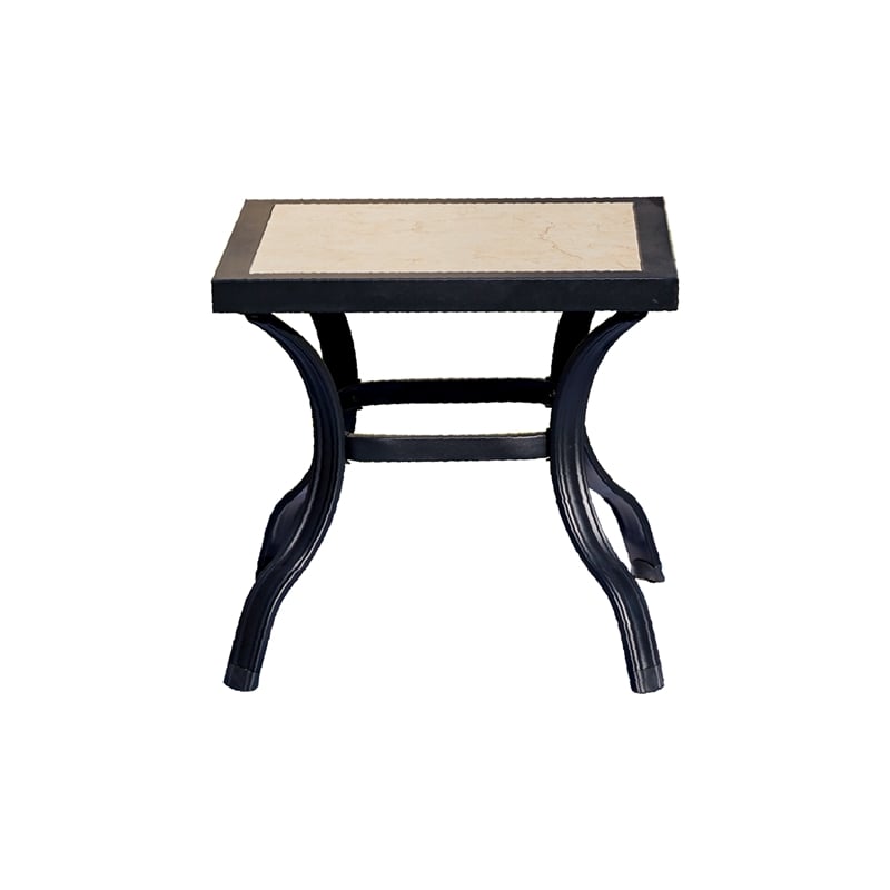 Patio Festival Metal Outdoor Side Table in Black/Beige Finish
