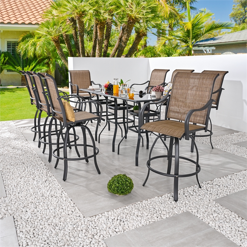 Patio Festival Metal 11-Piece Outdoor Dining Set in Beige/Brown
