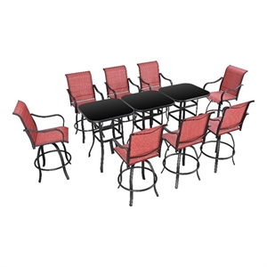 patio festival metal 11-piece outdoor bistro dining set in red/black