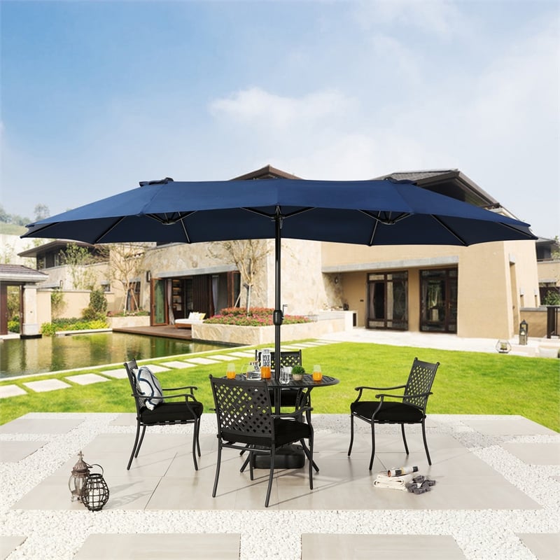 Patio Festival Outdoor 15 ft. x 9 ft. Fabric Umbrella in Blue
