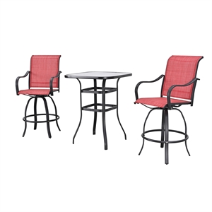 patio festival 3-piece outdoor metal bistro set in red/black