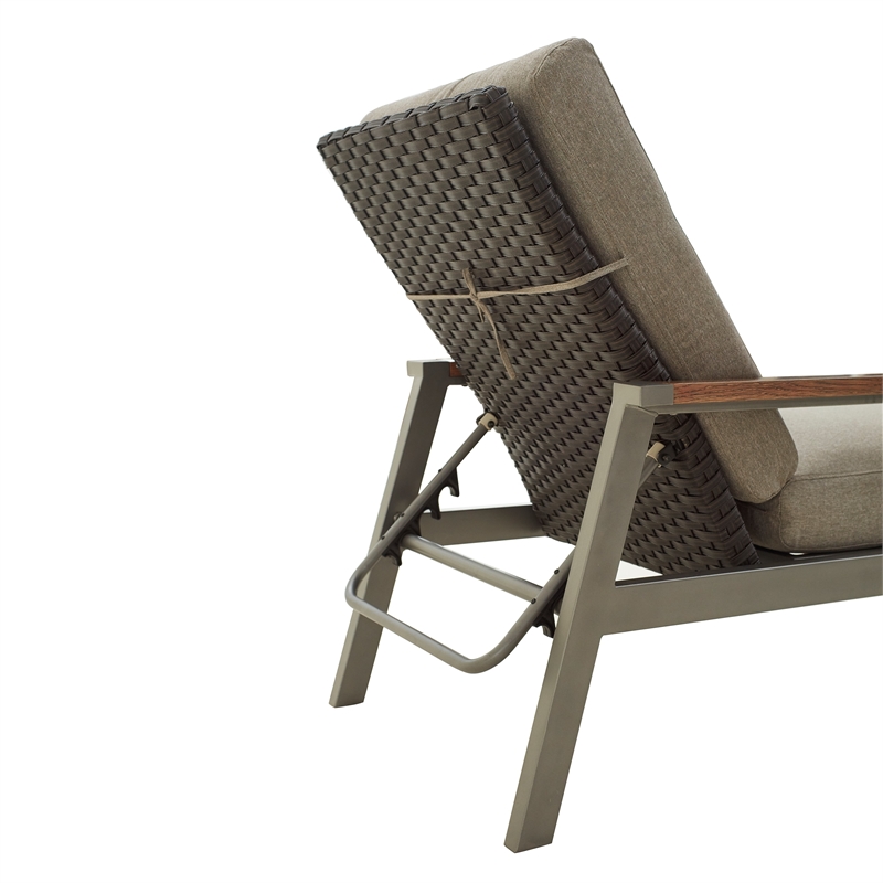Patio Festival Outdoor Loveseat – Brown Mid-Century Modern Metal Frame With Cushions, Thermal Transfer Wood-Look