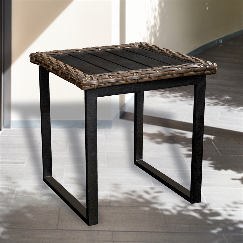 Patio Festival Wicker / Rattan Outdoor Side Table in Black/ Brown
