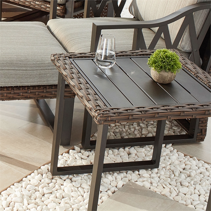 Patio Festival Wicker / Rattan Outdoor Side Table in Black/ Brown