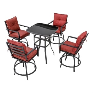 patio festival fabric 5-piece outdoor bistro set in red & black