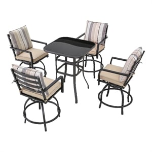 patio festival fabric 5-piece outdoor bistro set in beige & black